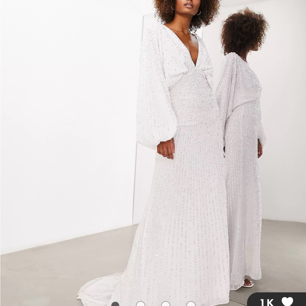 ASOS Ciara White Sequin Long Sleeve Wedding Dress NWT